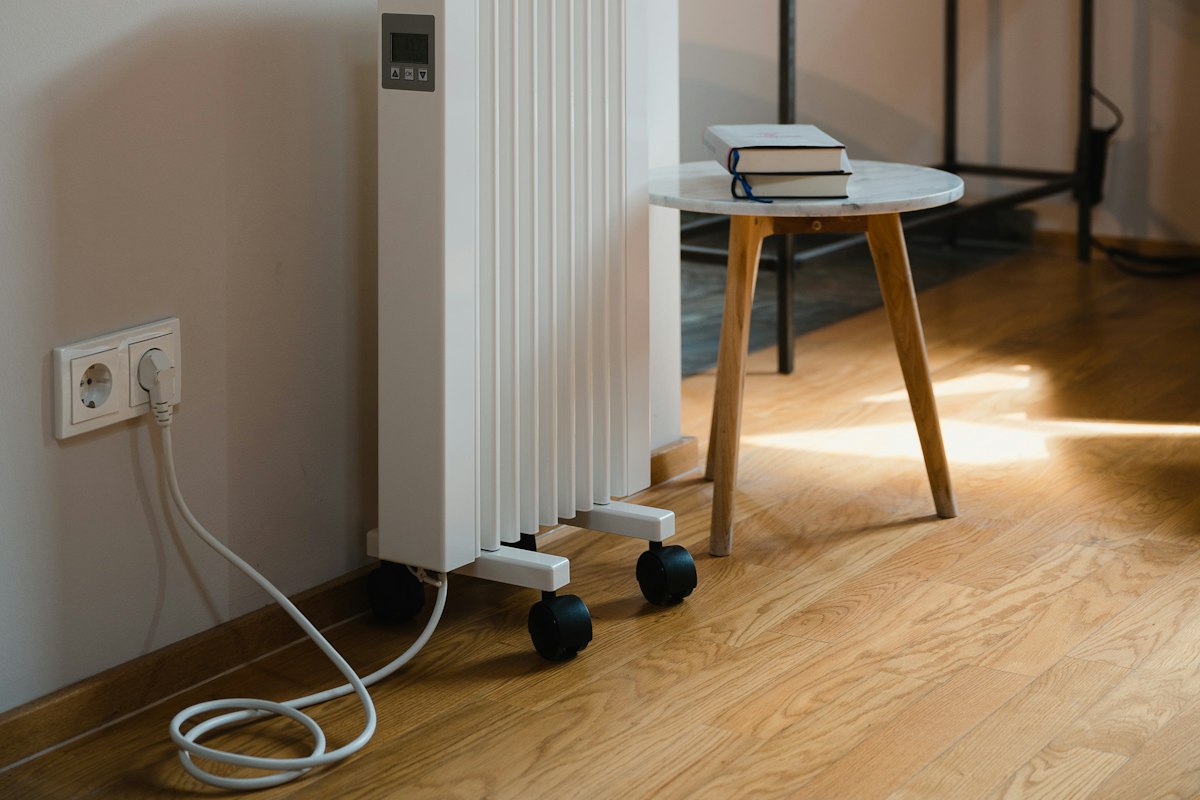 A dehumidifier drying out a room