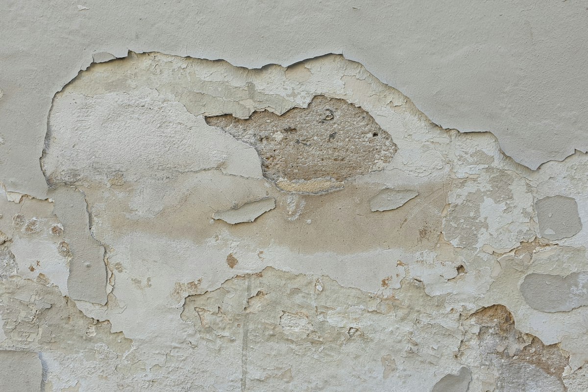 A wall with paint bubbling and peeling from damp
